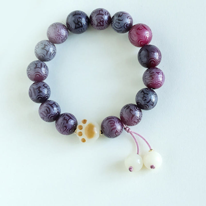 Buddha Stones Pulsera de Armonía Tallada con Semilla de Bodhi Om Mani Padme Hum