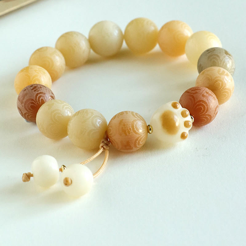 Buddha Stones Pulsera de Armonía Tallada con Semilla de Bodhi Om Mani Padme Hum