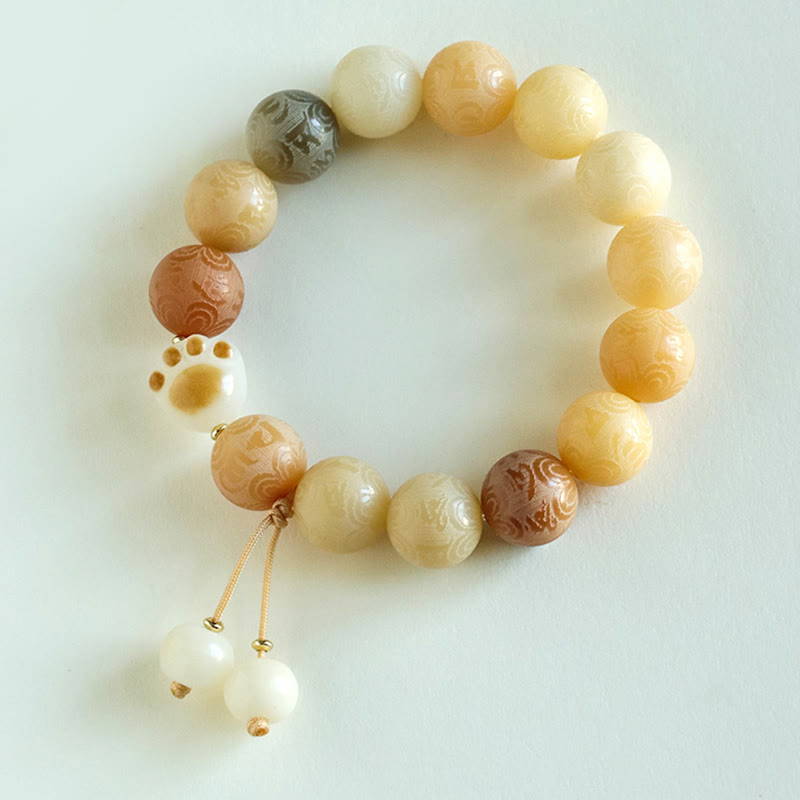 Buddha Stones Pulsera de Armonía Tallada con Semilla de Bodhi Om Mani Padme Hum