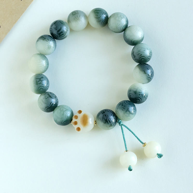 Buddha Stones Pulsera de Armonía Tallada con Semilla de Bodhi Om Mani Padme Hum