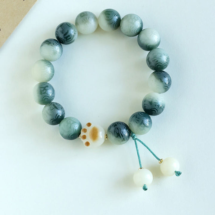 Buddha Stones Pulsera de Armonía Tallada con Semilla de Bodhi Om Mani Padme Hum