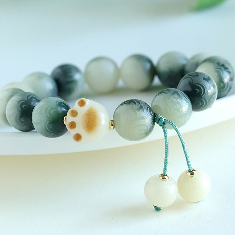 Buddha Stones Pulsera de Armonía Tallada con Semilla de Bodhi Om Mani Padme Hum