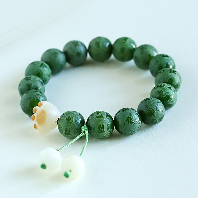 Buddha Stones Pulsera de Armonía Tallada con Semilla de Bodhi Om Mani Padme Hum