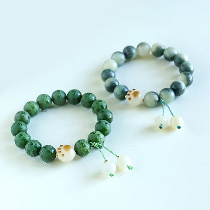 Buddha Stones Pulsera de Armonía Tallada con Semilla de Bodhi Om Mani Padme Hum