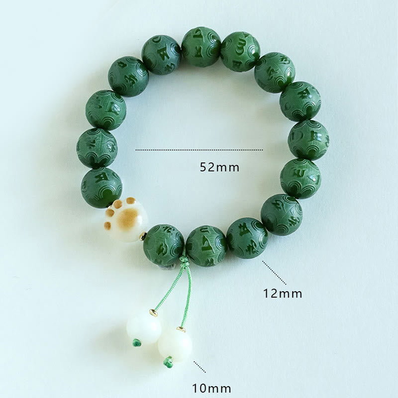 Buddha Stones Pulsera de Armonía Tallada con Semilla de Bodhi Om Mani Padme Hum