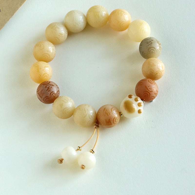 Buddha Stones Pulsera de Armonía Tallada con Semilla de Bodhi Om Mani Padme Hum