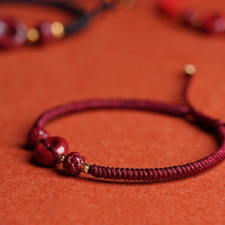 Buddha Stones Pulsera Trenzada con Cierres de Paz de Cinabrio Hechos a Mano, Loto, Calma y Bendición
