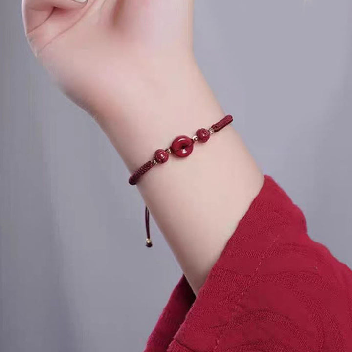 Buddha Stones Pulsera Trenzada con Cierres de Paz de Cinabrio Hechos a Mano, Loto, Calma y Bendición