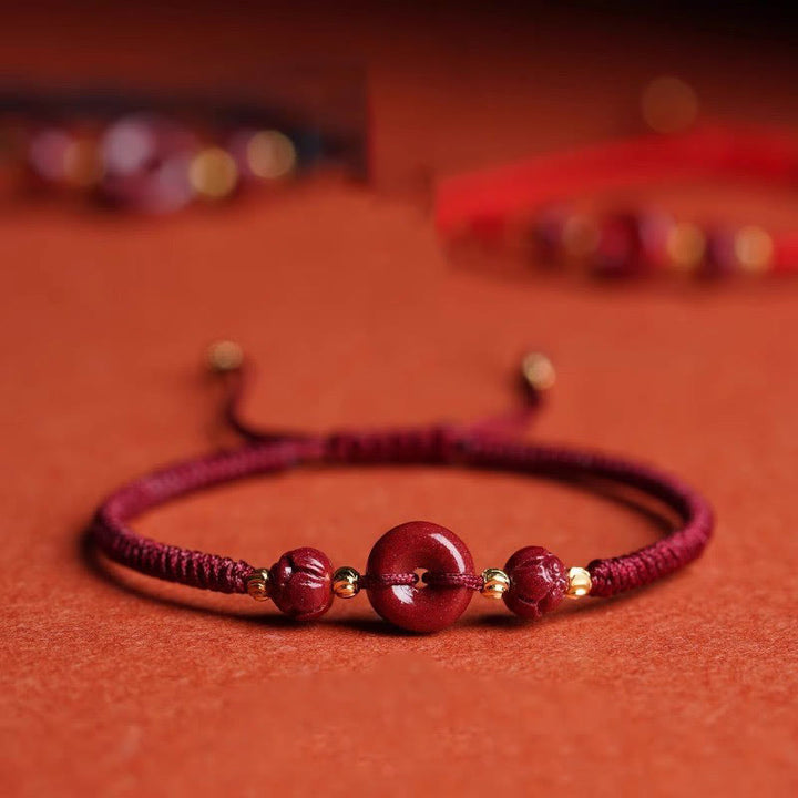 Buddha Stones Pulsera Trenzada con Cierres de Paz de Cinabrio Hechos a Mano, Loto, Calma y Bendición