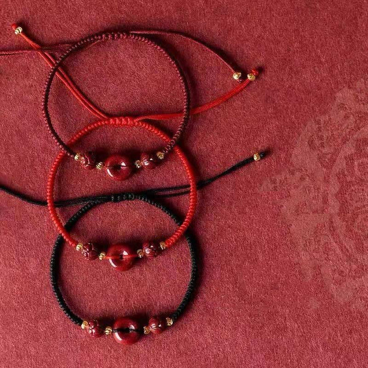 Buddha Stones Pulsera Trenzada con Cierres de Paz de Cinabrio Hechos a Mano, Loto, Calma y Bendición