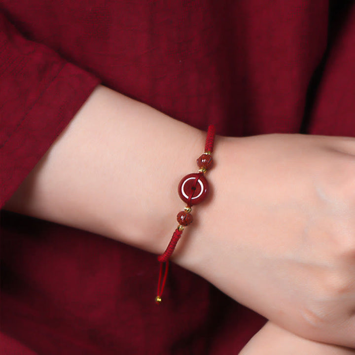 Buddha Stones Pulsera Trenzada con Cierres de Paz de Cinabrio Hechos a Mano, Loto, Calma y Bendición