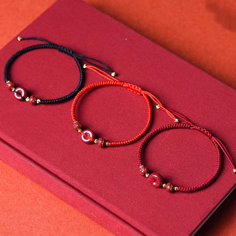 Buddha Stones Pulsera Trenzada con Cierres de Paz de Cinabrio Hechos a Mano, Loto, Calma y Bendición