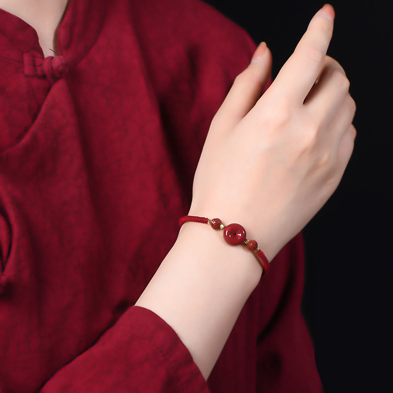 Buddha Stones Pulsera Trenzada con Cierres de Paz de Cinabrio Hechos a Mano, Loto, Calma y Bendición