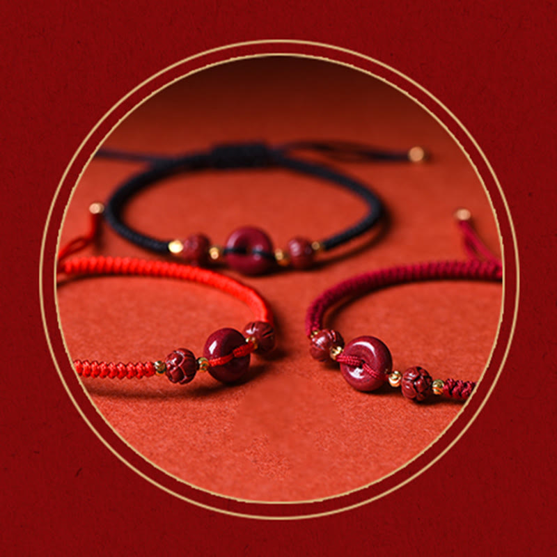 Buddha Stones Pulsera Trenzada con Cierres de Paz de Cinabrio Hechos a Mano, Loto, Calma y Bendición