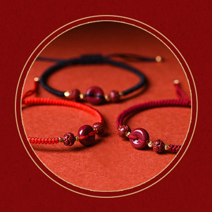 Buddha Stones Pulsera Trenzada con Cierres de Paz de Cinabrio Hechos a Mano, Loto, Calma y Bendición