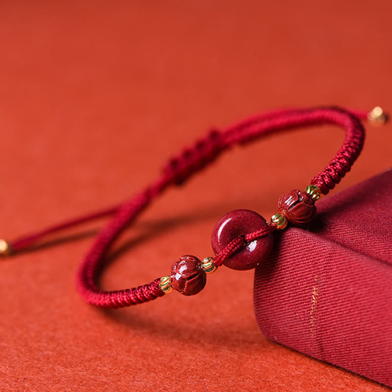 Buddha Stones Pulsera Trenzada con Cierres de Paz de Cinabrio Hechos a Mano, Loto, Calma y Bendición
