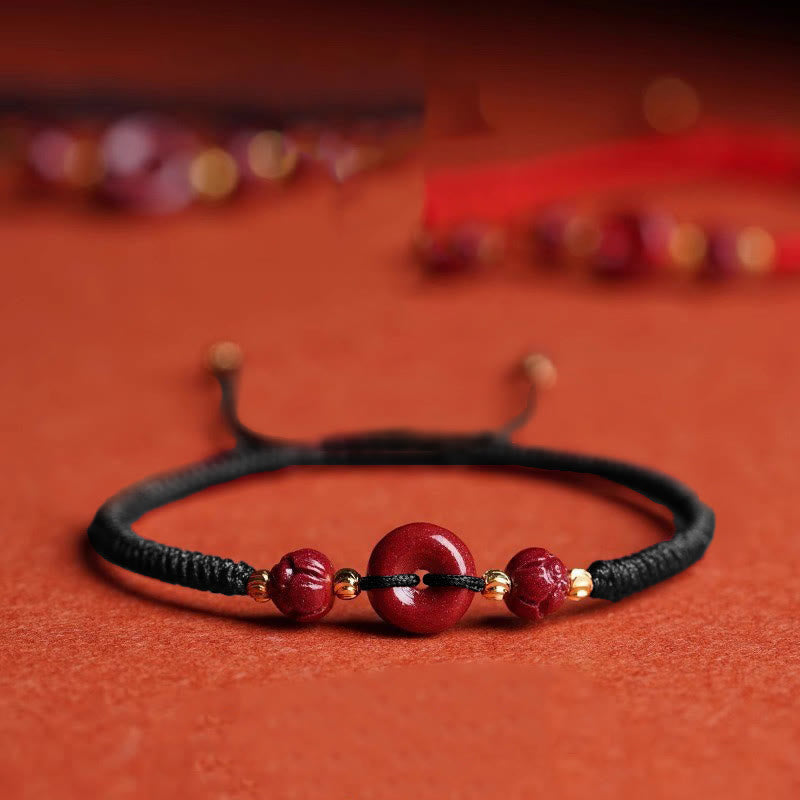 Buddha Stones Pulsera Trenzada con Cierres de Paz de Cinabrio Hechos a Mano, Loto, Calma y Bendición
