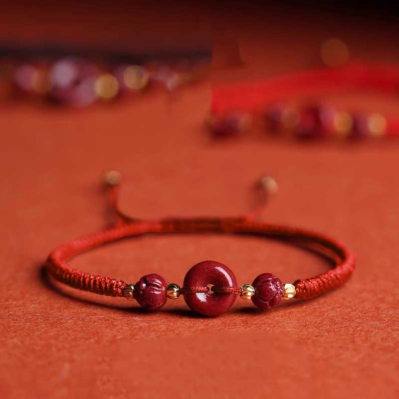 Buddha Stones Pulsera Trenzada con Cierres de Paz de Cinabrio Hechos a Mano, Loto, Calma y Bendición