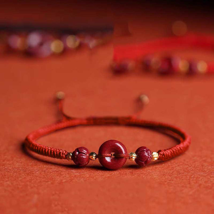 Buddha Stones Pulsera Trenzada con Cierres de Paz de Cinabrio Hechos a Mano, Loto, Calma y Bendición