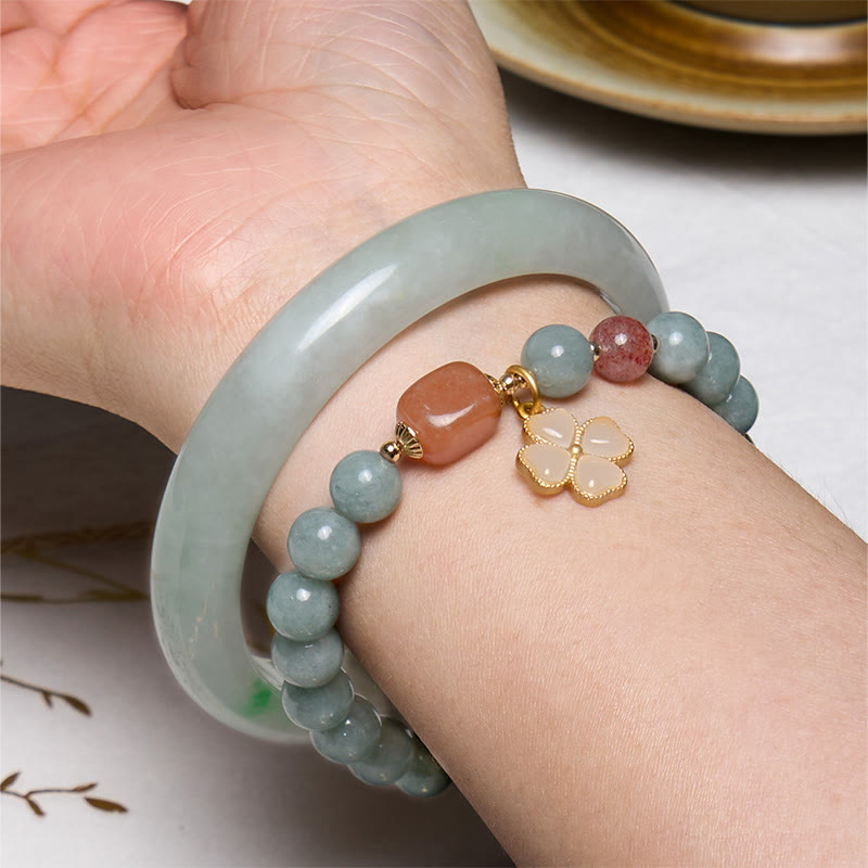 Buddha Stones Traen Buena Suerte Pulsera Verde de Jade Conjunto
