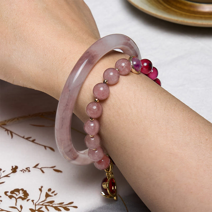 Buddha Stones Aumenta la Felicidad y la Alegría Pulsera Púrpura Јuego