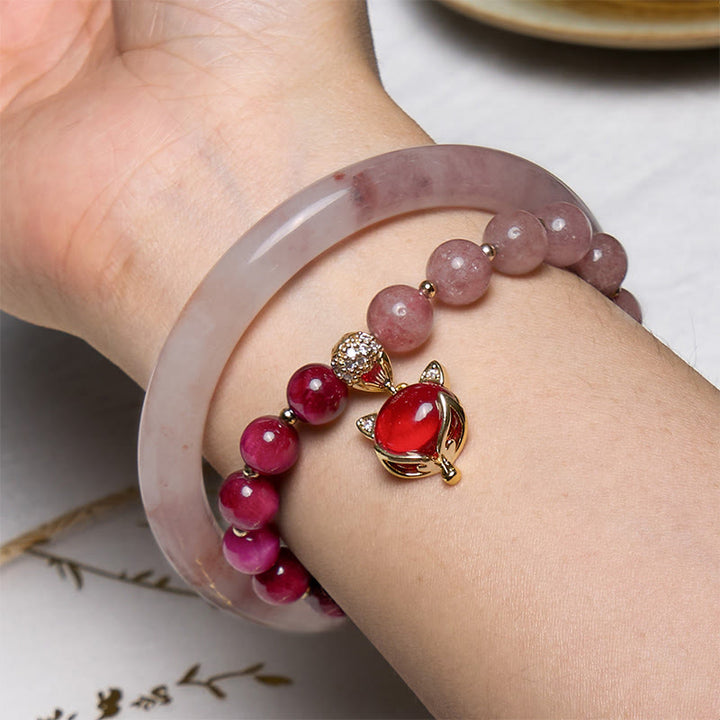 Buddha Stones Aumenta la Felicidad y la Alegría Pulsera Púrpura Јuego