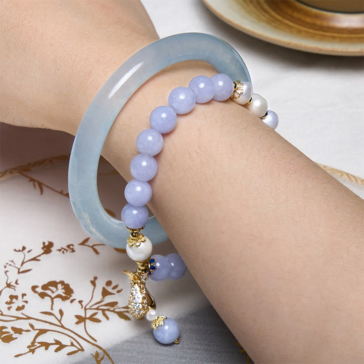 Buddha Stones Pulsera de Jade Azul de Acuario para la Paz Interior y el Alivio del Estrés