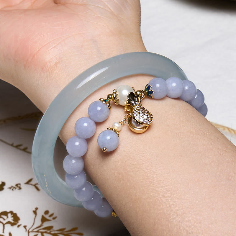 Buddha Stones Pulsera de Jade Azul de Acuario para la Paz Interior y el Alivio del Estrés - image 1