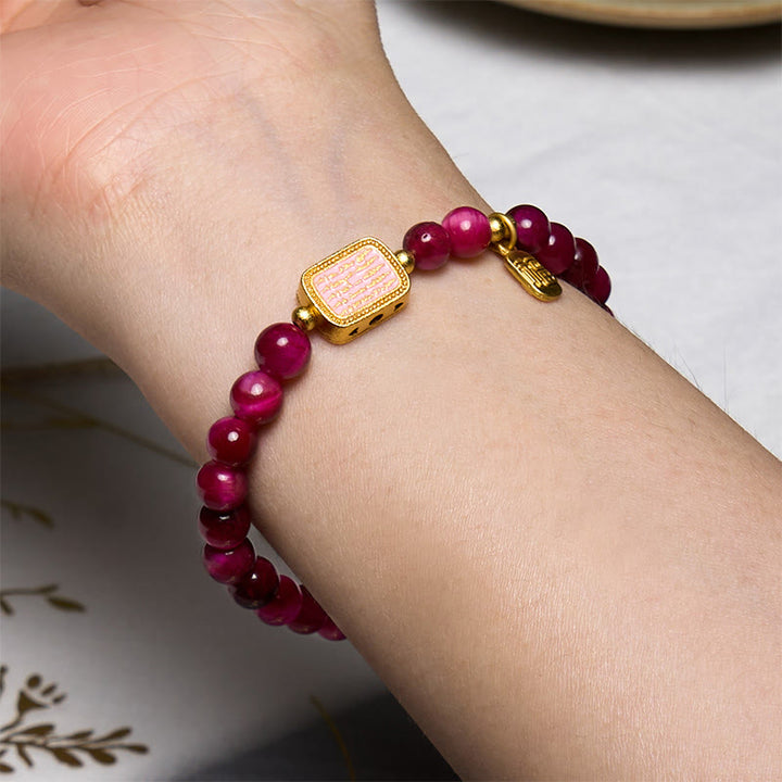 Pulsera de Coraje con Cuentas de Ojo de Tigre Rojo y Piedra de Buda