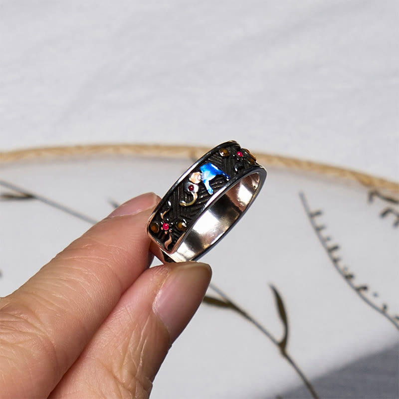 Anillo ajustable de fuerza con elefante tallado colorido de Buddha Stones