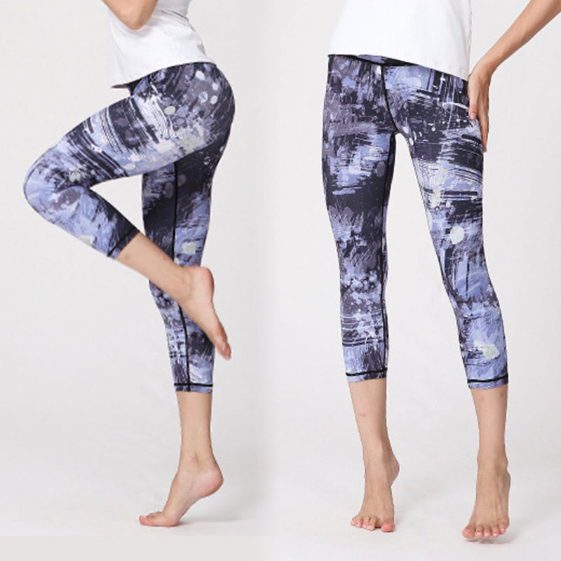 Leggings deportivos cortos de yoga de mujeres con impresión de líneas de flores de cerezo y Buddha Stones - image 11