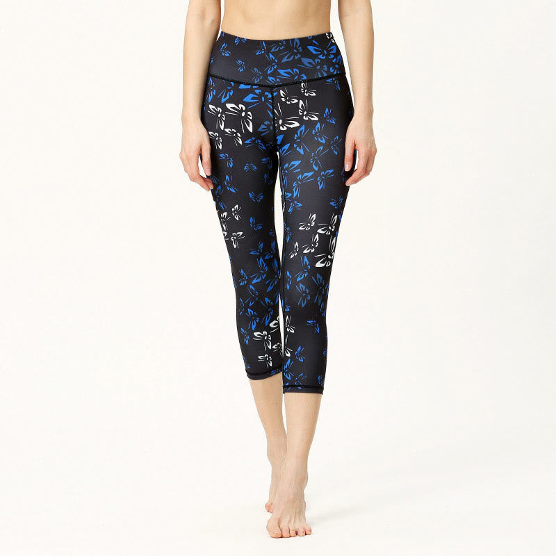 Buddha Stones Leggings deportivos cortos de yoga con estampado de hojas y mariposas para mujeres - Negro - US8-10, UK/AU12-14, EU40-42 (XL) - image 4