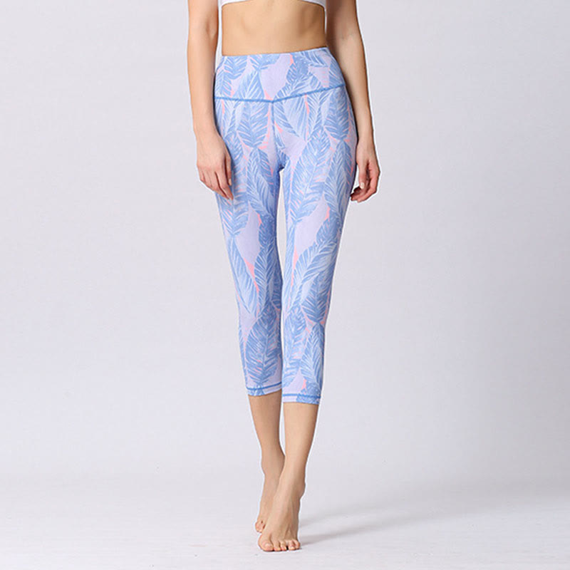 Buddha Stones Leggings deportivos cortos de yoga con estampado de hojas y mariposas para mujeres - image 11
