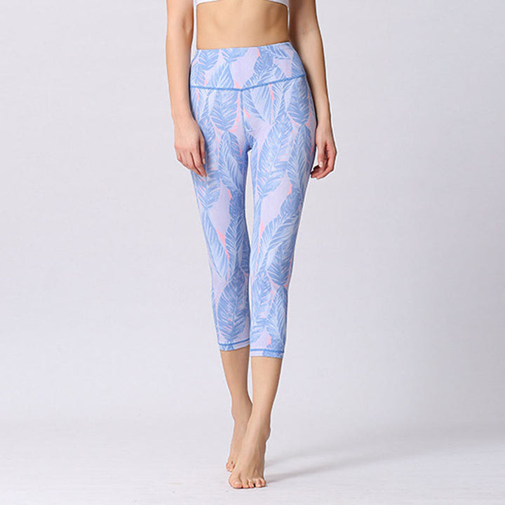 Buddha Stones Leggings deportivos cortos de yoga con estampado de hojas y mariposas para mujeres - image 11