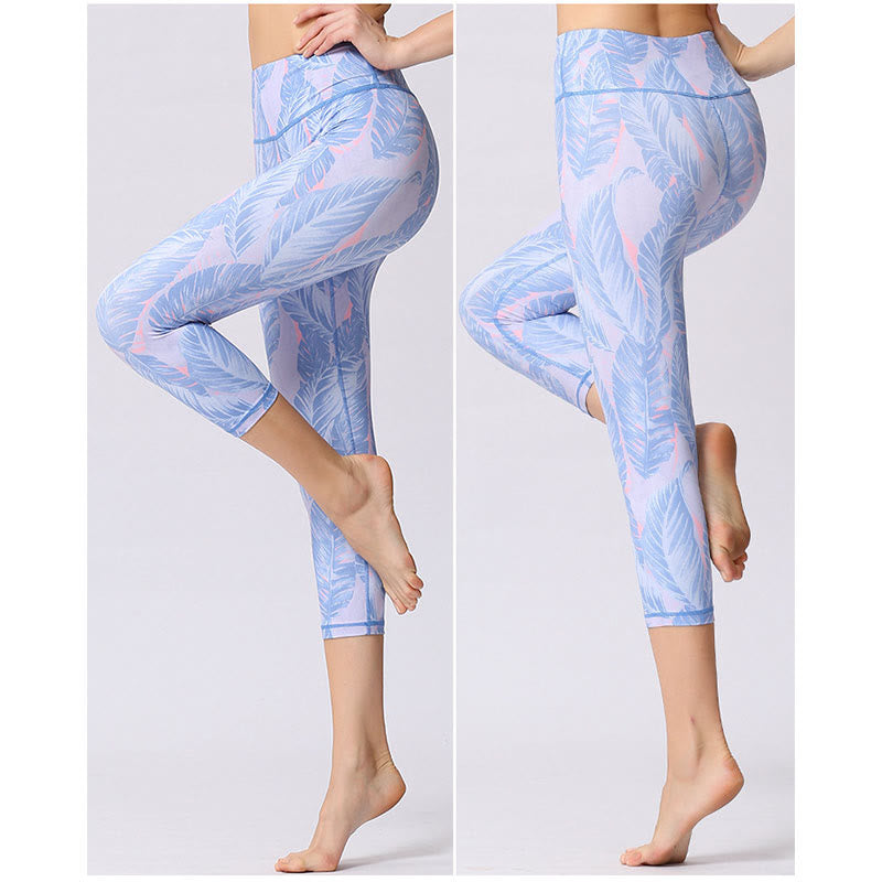 Buddha Stones Leggings deportivos cortos de yoga con estampado de hojas y mariposas para mujeres - image 12