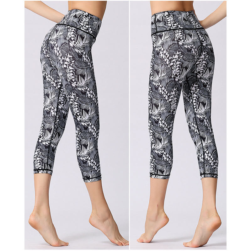 Buddha Stones Leggings deportivos cortos de yoga con estampado de hojas y mariposas para mujeres - image 16