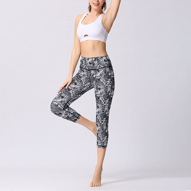 Buddha Stones Leggings deportivos cortos de yoga con estampado de hojas y mariposas para mujeres - image 17