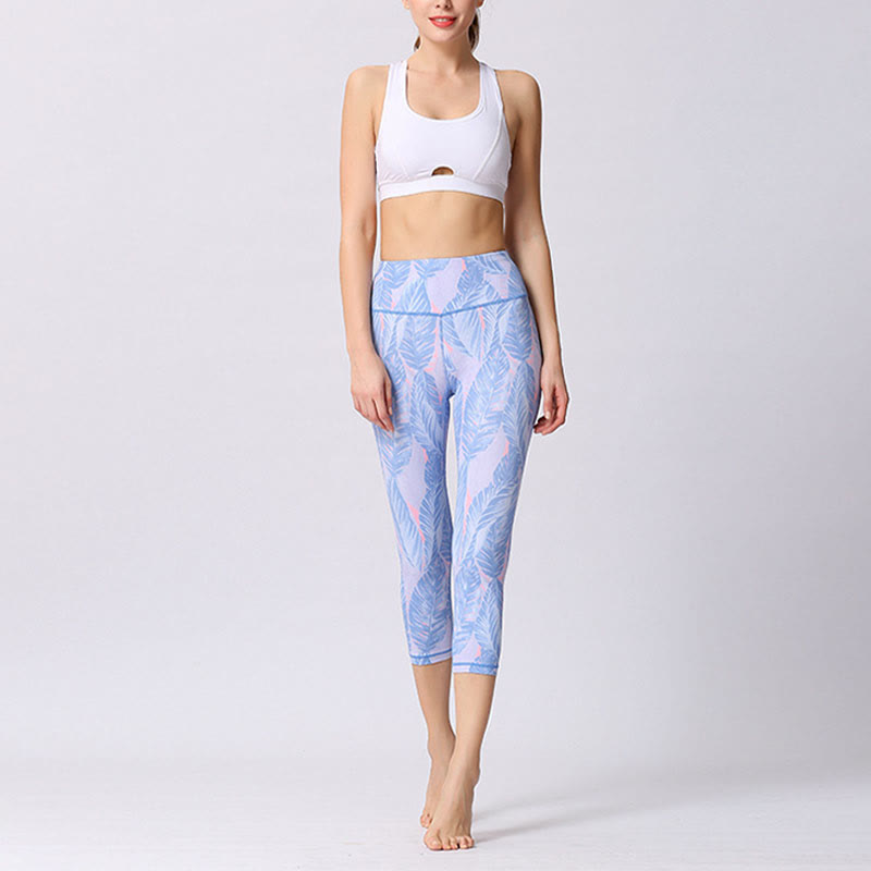 Buddha Stones Leggings deportivos cortos de yoga con estampado de hojas y mariposas para mujeres - image 13