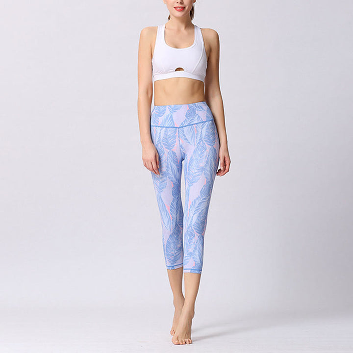 Buddha Stones Leggings deportivos cortos de yoga con estampado de hojas y mariposas para mujeres - image 13