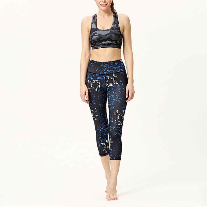 Buddha Stones Leggings deportivos cortos de yoga con estampado de hojas y mariposas para mujeres - image 5