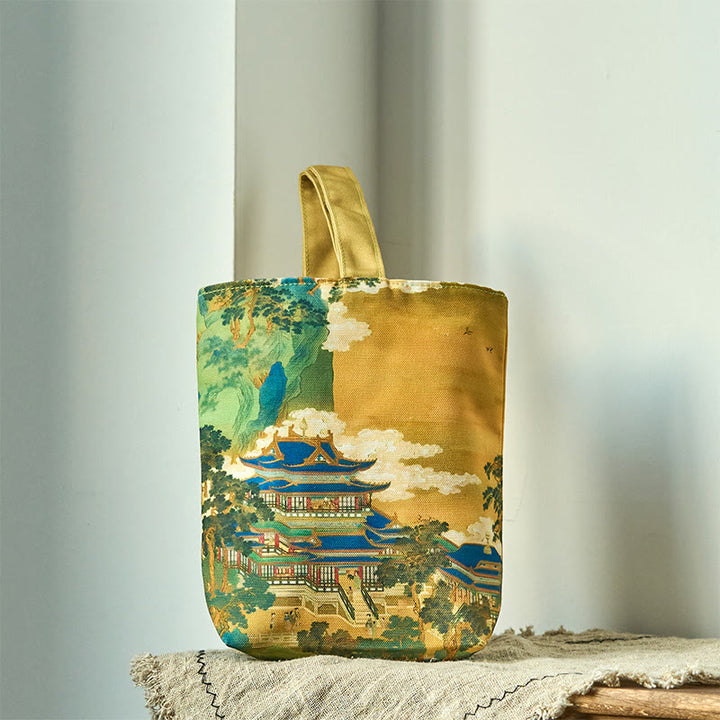 Bolso de mano de lona con rosas del pabellón inmortal de piedras Budistas