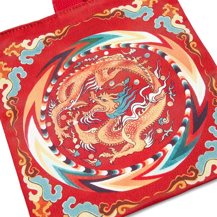 Bolsa de Lona con Dragón Chino y Caqui de Piedras de Buda