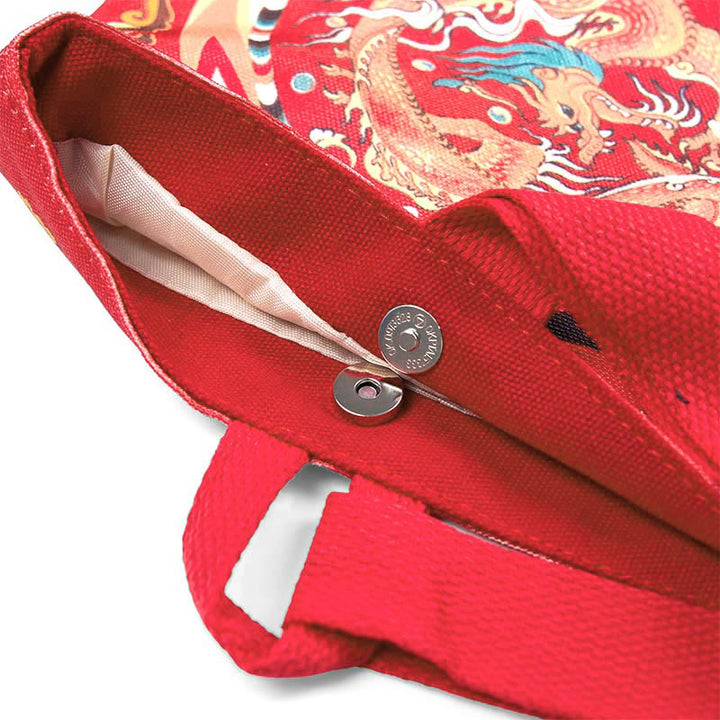 Bolsa de Lona con Dragón Chino y Caqui de Piedras de Buda