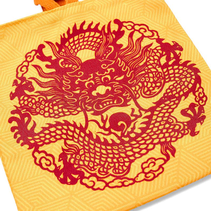 Bolsa de Lona con Dragón Chino y Caqui de Piedras de Buda