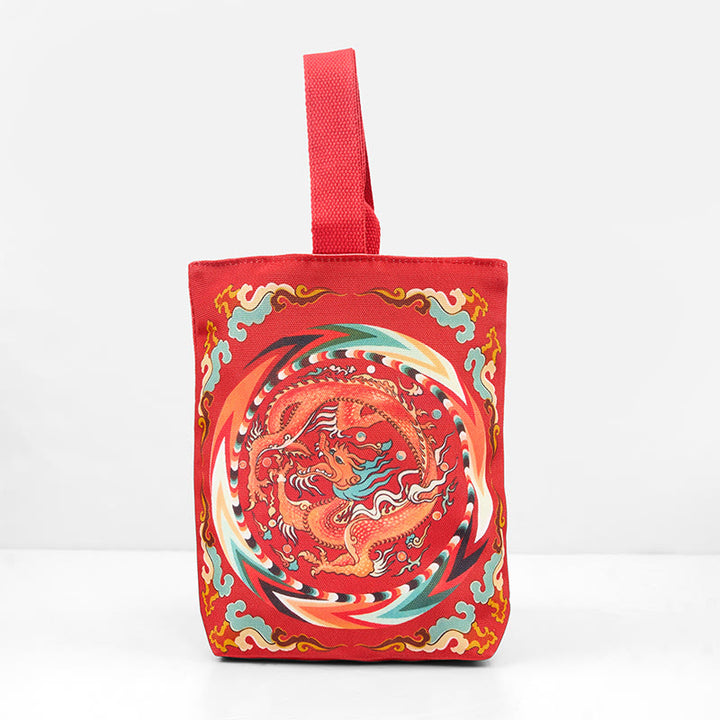 Bolsa de Lona con Dragón Chino y Caqui de Piedras de Buda