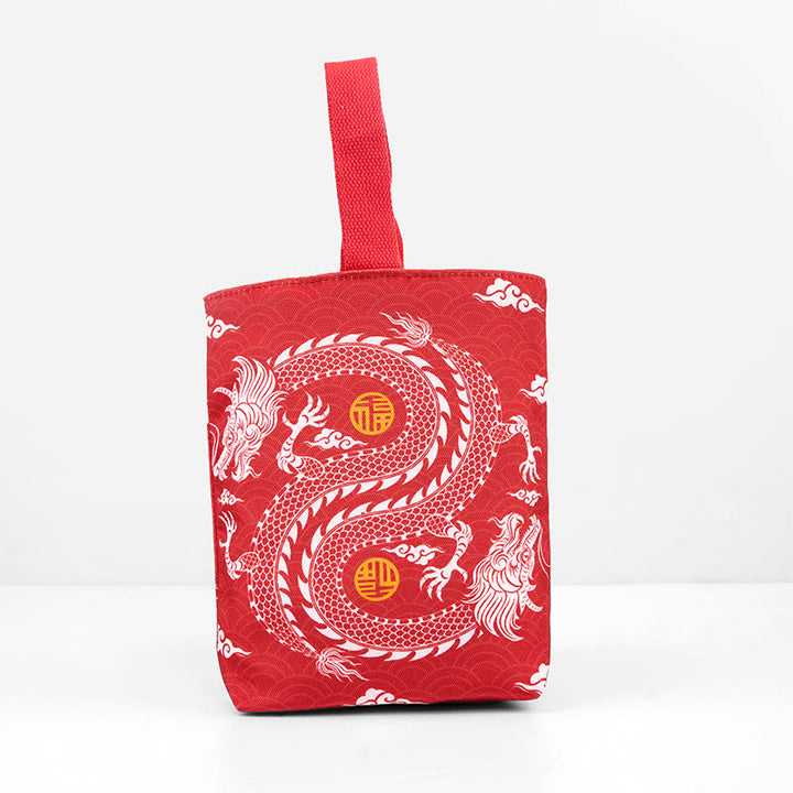 Bolsa de Lona con Dragón Chino y Caqui de Piedras de Buda
