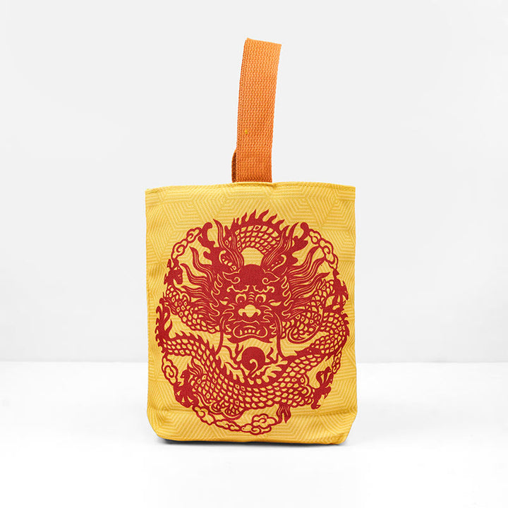 Bolsa de Lona con Dragón Chino y Caqui de Piedras de Buda