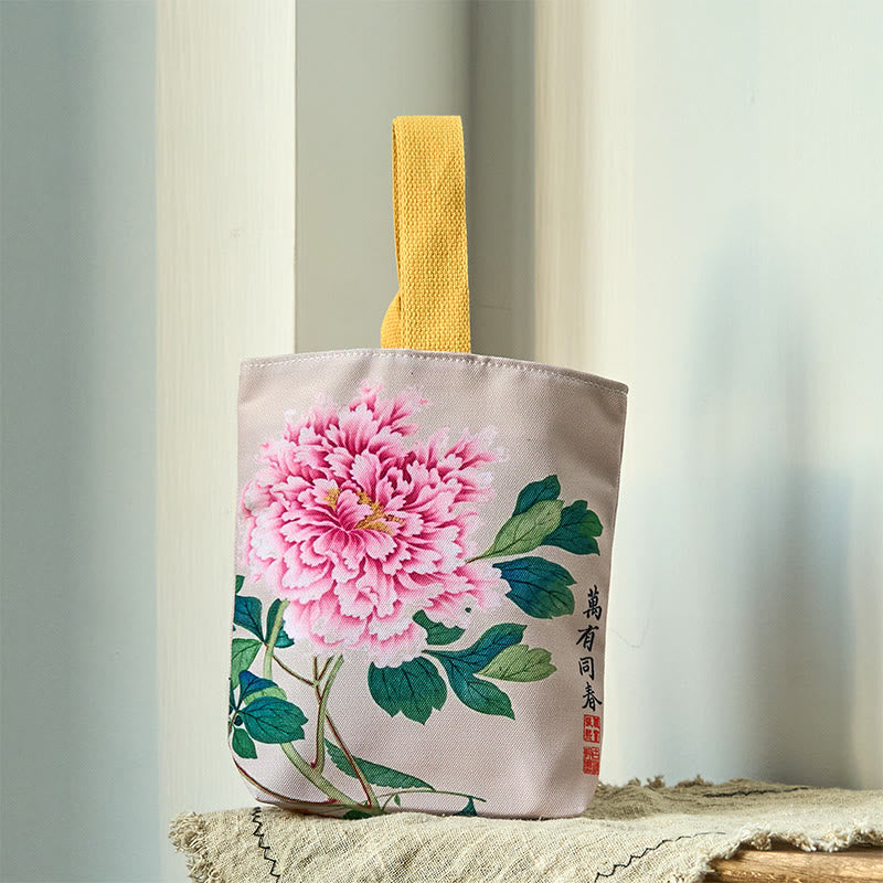 	 Bolso de Lona con Piedras de Buda y Peonías - Peonía Outshine 15*8*22cm - image 0