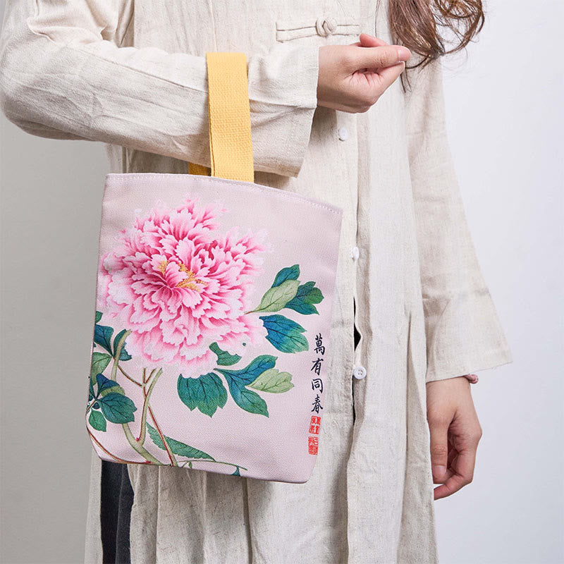 	 Bolso de Lona con Piedras de Buda y Peonías - image 1