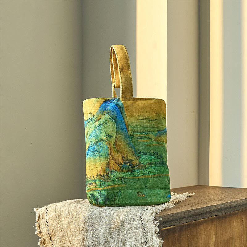 Lona de pintura de paisaje Buddha Stones bolso de mano - Cuadro de paisaje de 15 x 8 x 22 cm. - image 0